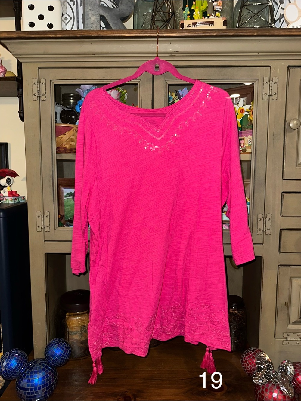 Belle by Kim Gravel Fuschia Women's Tassel top with sequin embellishments XL